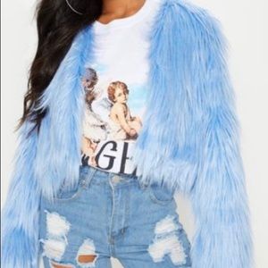 Light blue faux fur jacket